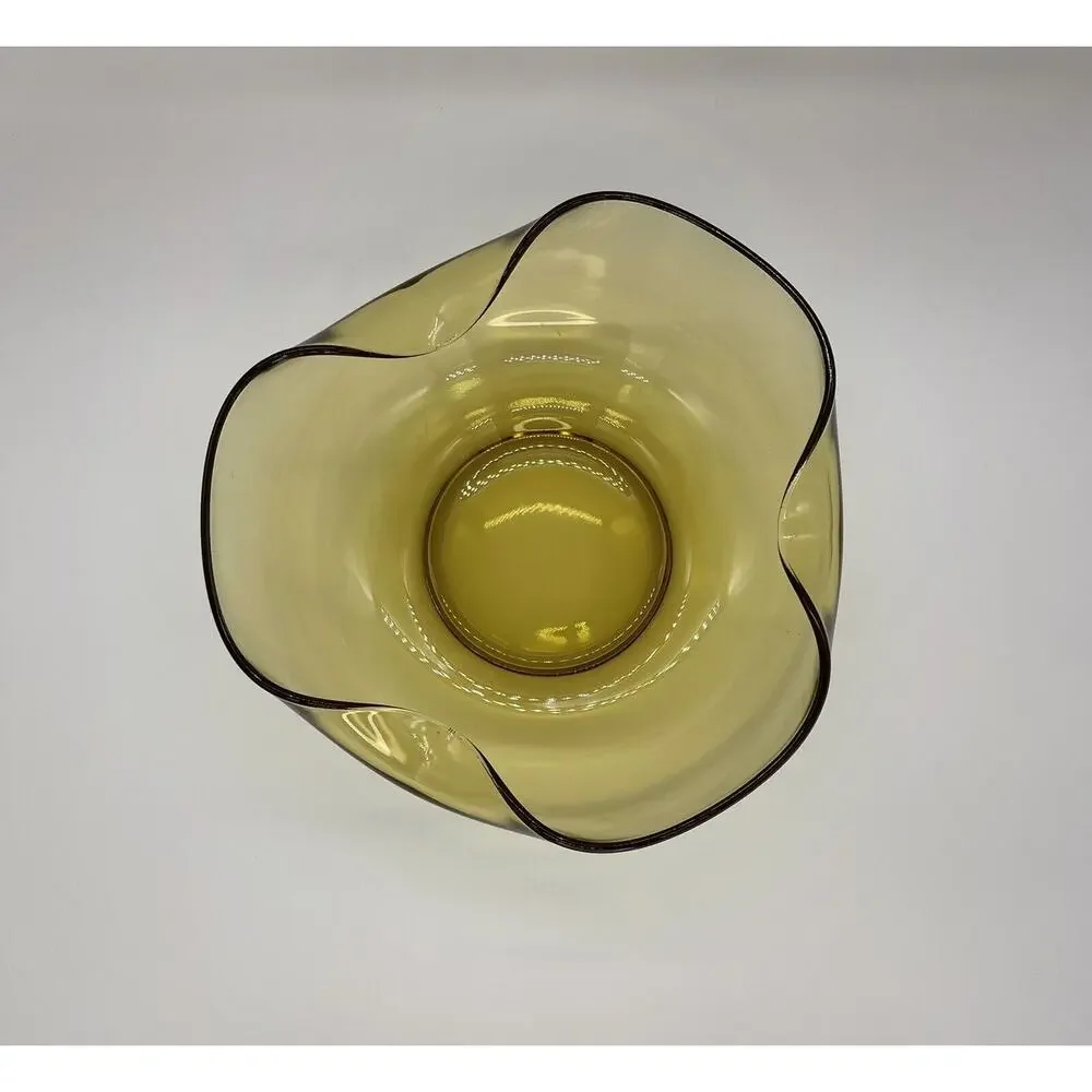 Vintage Amber Glass Folded edge Bowl 9